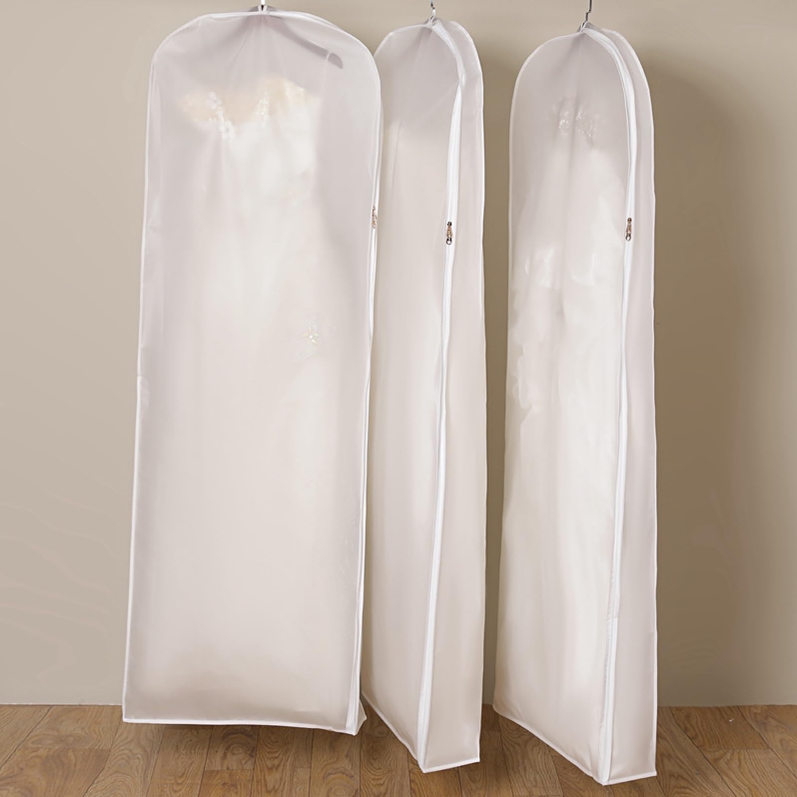 Juego de 3 Fundas largas translúcidas para Ropa con Cremallera Lateral, protección contra el Polvo para Abrigos, Vestidos y Ropa de Coro (160 x 58 x 15 cm / 63 x 23 x 6 Pulgadas)