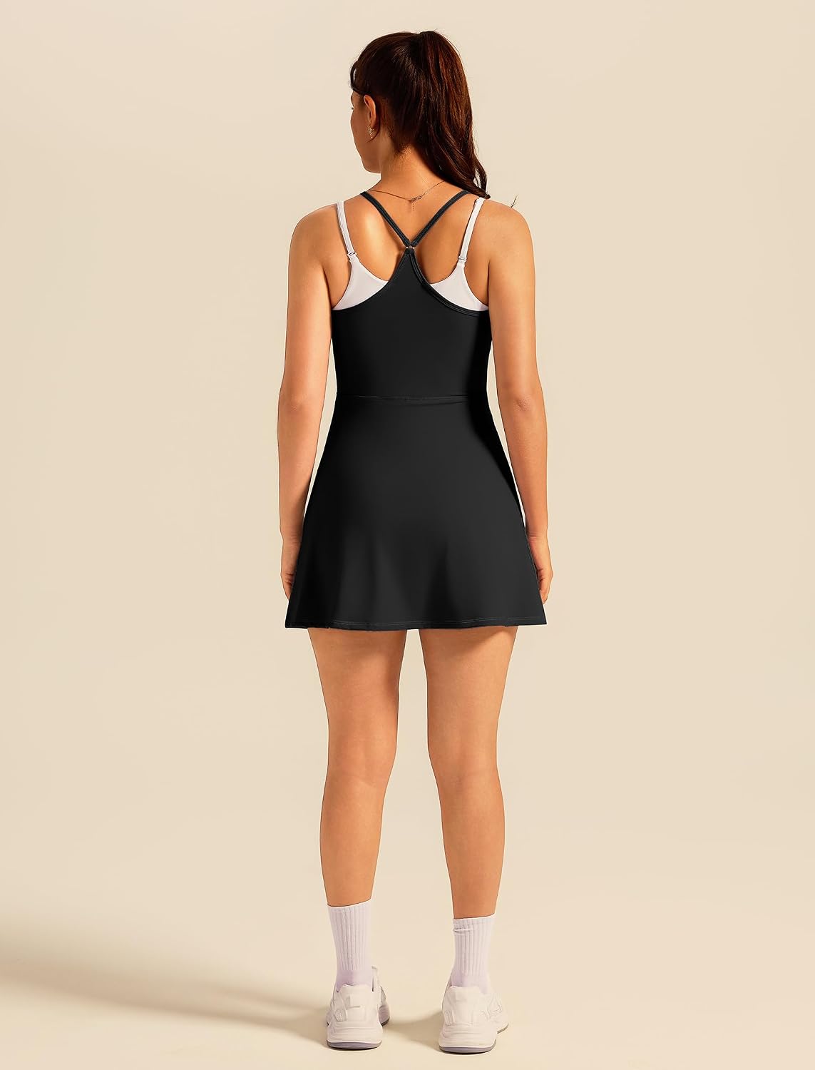 ABOCIW Womens Tennis Dress with Built in Shorts and Bra Layerd Spaghetti Strap Workout Athletic Dress