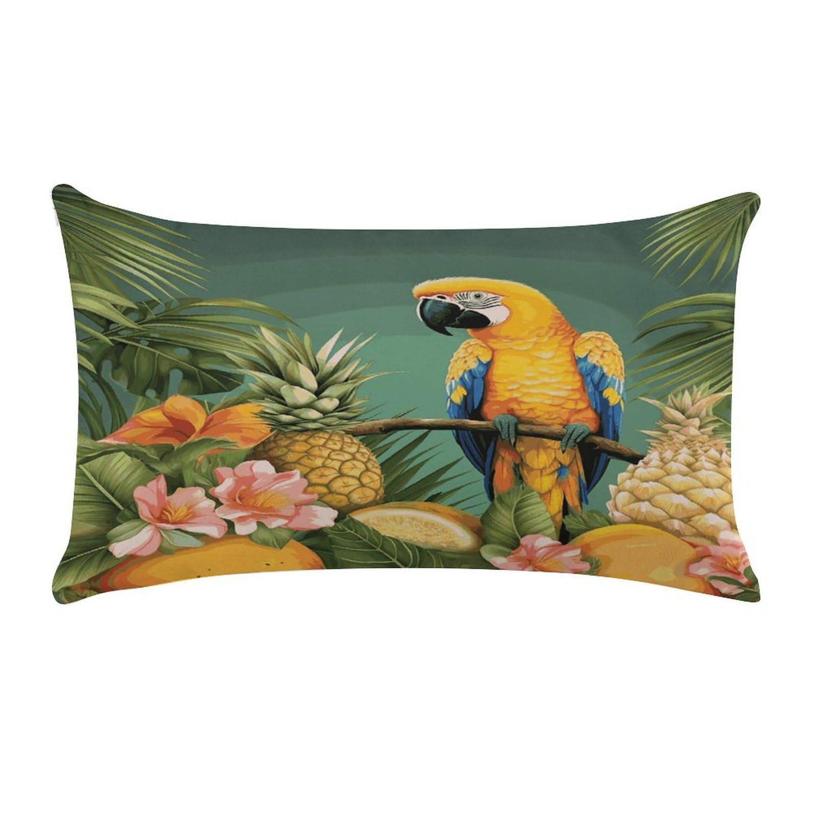 LDGSUPH Summer Parrot Pineapple Bird Throw Pillow Cover with Zipper Long Throw Pillow Case Anti-Fading Pillow Protector Super Soft Decorative Cushion Case Exquisite Plush Pillowcase12 X 20 in