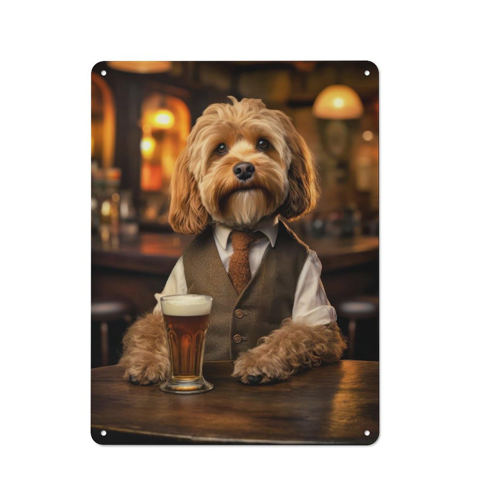 Junmoney Cockapoo Dog In The Pub Retro Retro Metal Sign 40X30cm Featuring Old Style Wall Plaque For Lounge, Study, Pub Or Wall Gallery