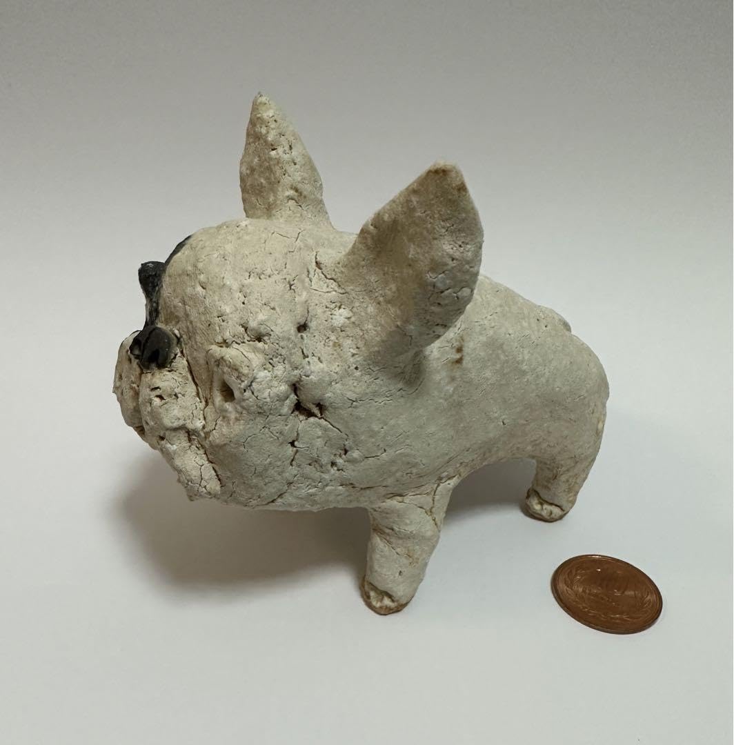 前川幸市 犬 フレンチブルドッグ 置物 陶芸 作家 ボストンテリア 白い