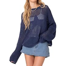 Vintage Star Knit Crochet Pullover Sweaters - Womens Casual Loose Hollow Out Smock Grunge Streetwear Jumper Tops