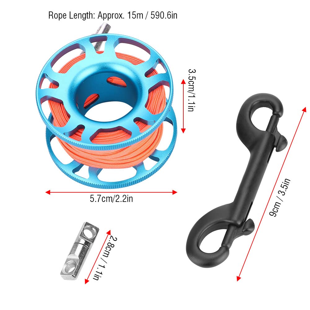 Tauch Fingerspule, Aviation Aluminium Finger Reel Tauchen Scuba Diving Tauchspule Clip Scubaing Spool mit 15m Schnur(Königsblau)
