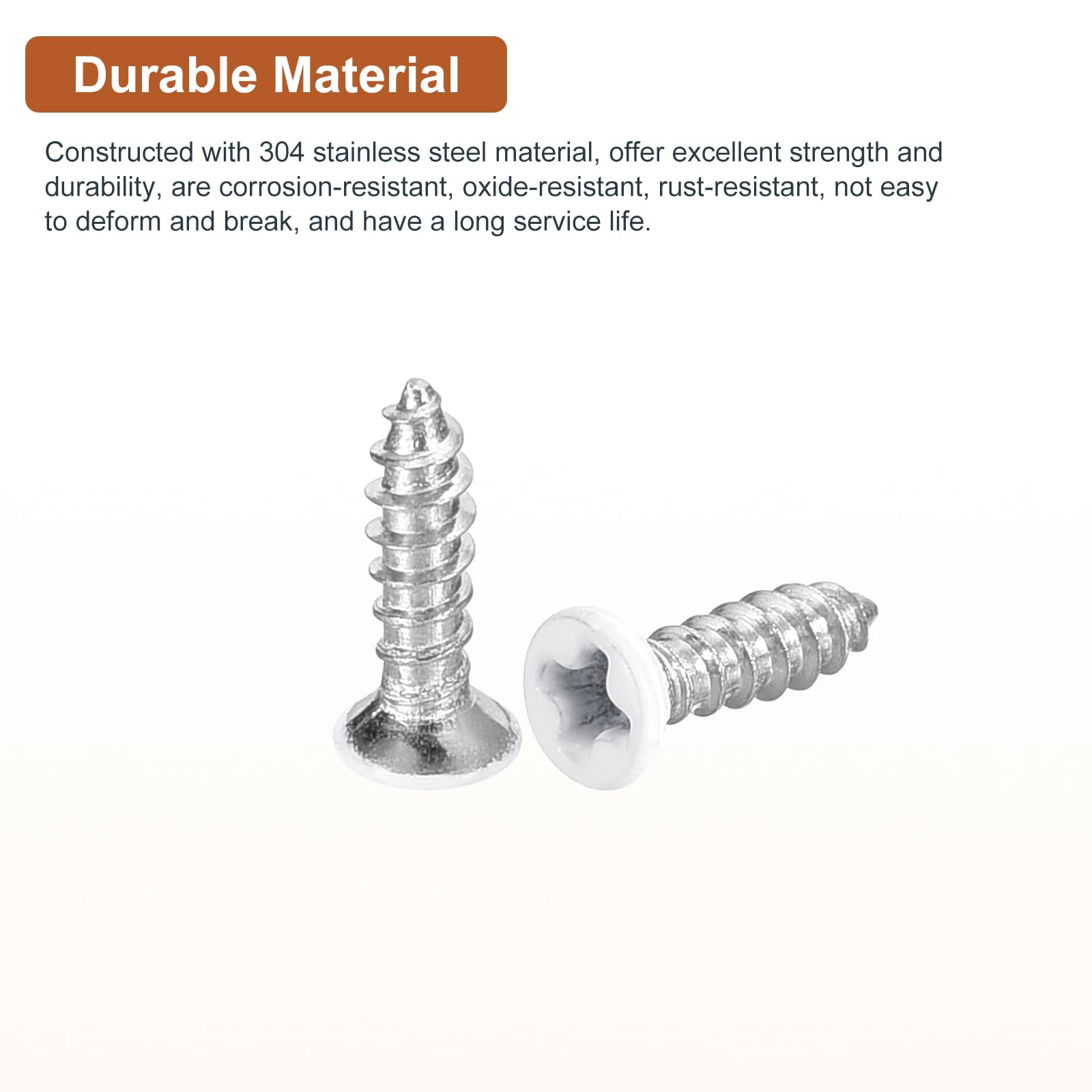 DTGN 100Pcs ST2x8mm Flat Head Wood Screws, 304 Stainless Steel White Phillips Self Tapping Screws - Image 3