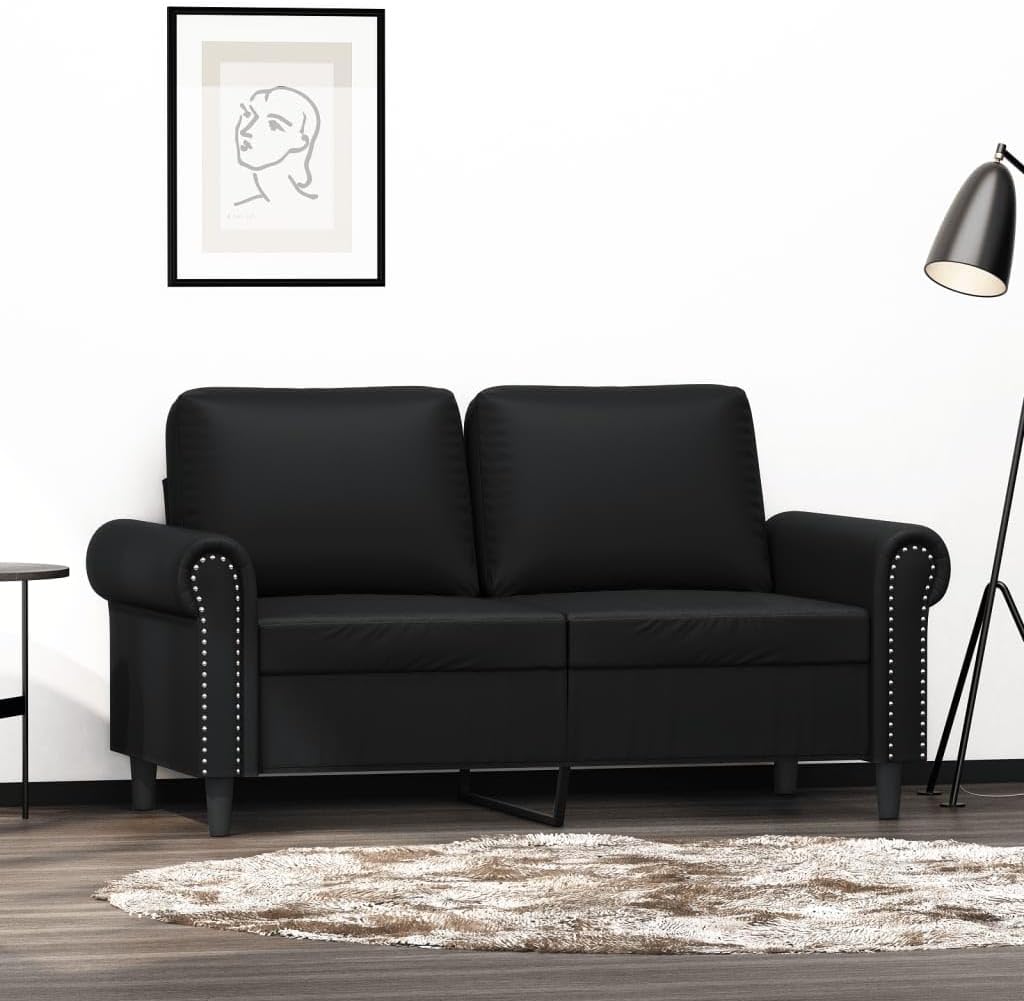 2-Seater Sofa Black Faux Leather Living Room Furniture