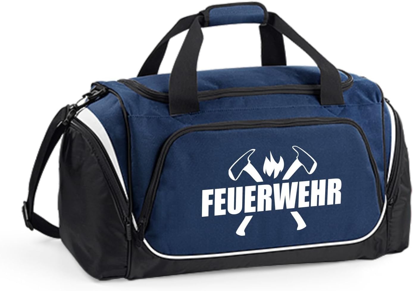 Premium Sporttasche 55 Liter – Feuerwehr Reisetasche mit Schuhfach & Feuchtfach – Personalisierbar (FW Axt)