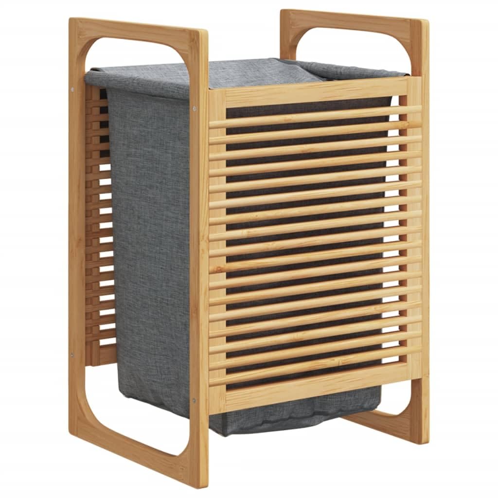 Cesto portabiancheria in bambù con tasca interna, grigio, 32 x 30 x 36,5 cm | Sacco interno rimovibile, struttura rialzata, coperchio contro gli odori, molto spazio