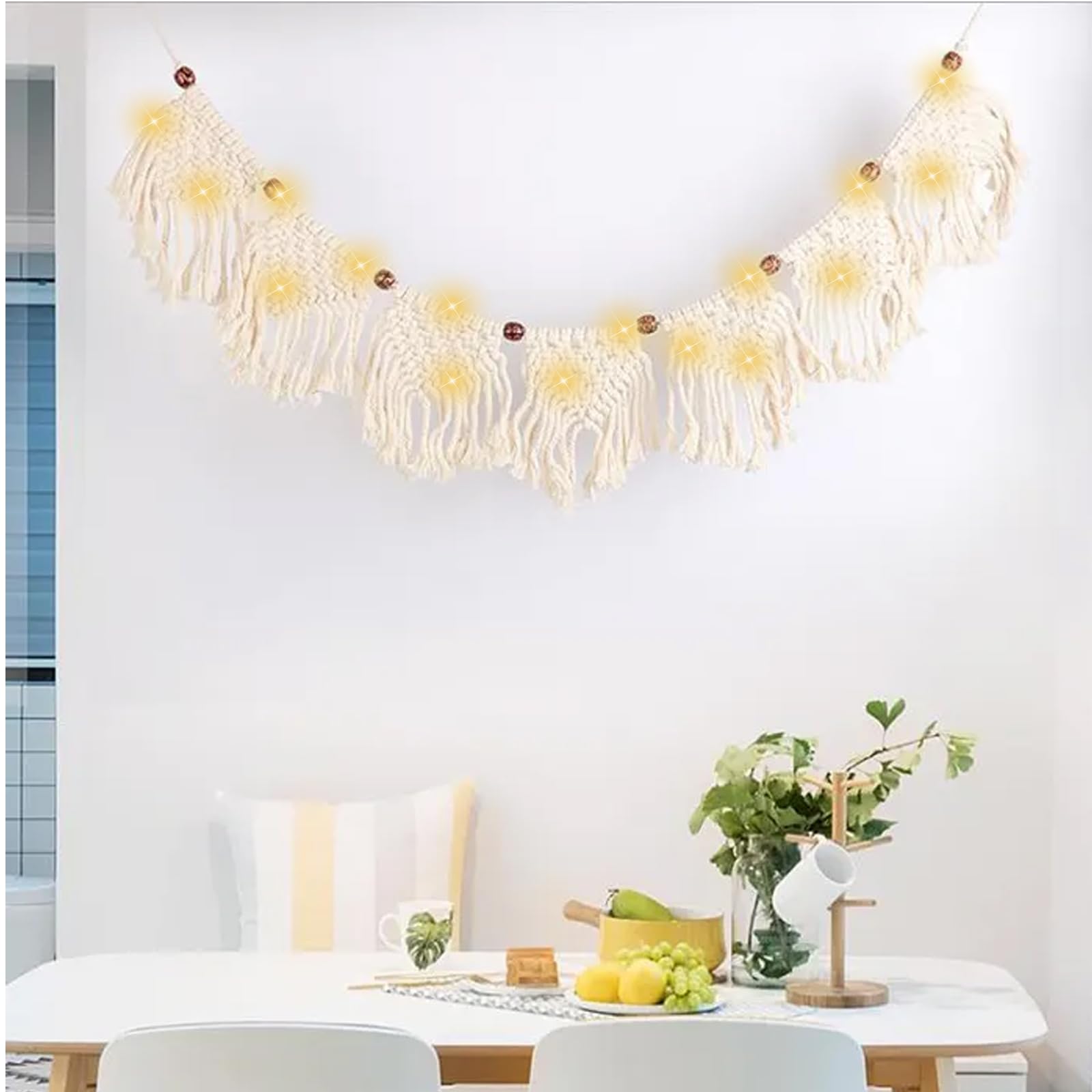 Tapisserie Murale Bohème En Macramé Avec Feuilles Et Perles - Décoration Intérieur