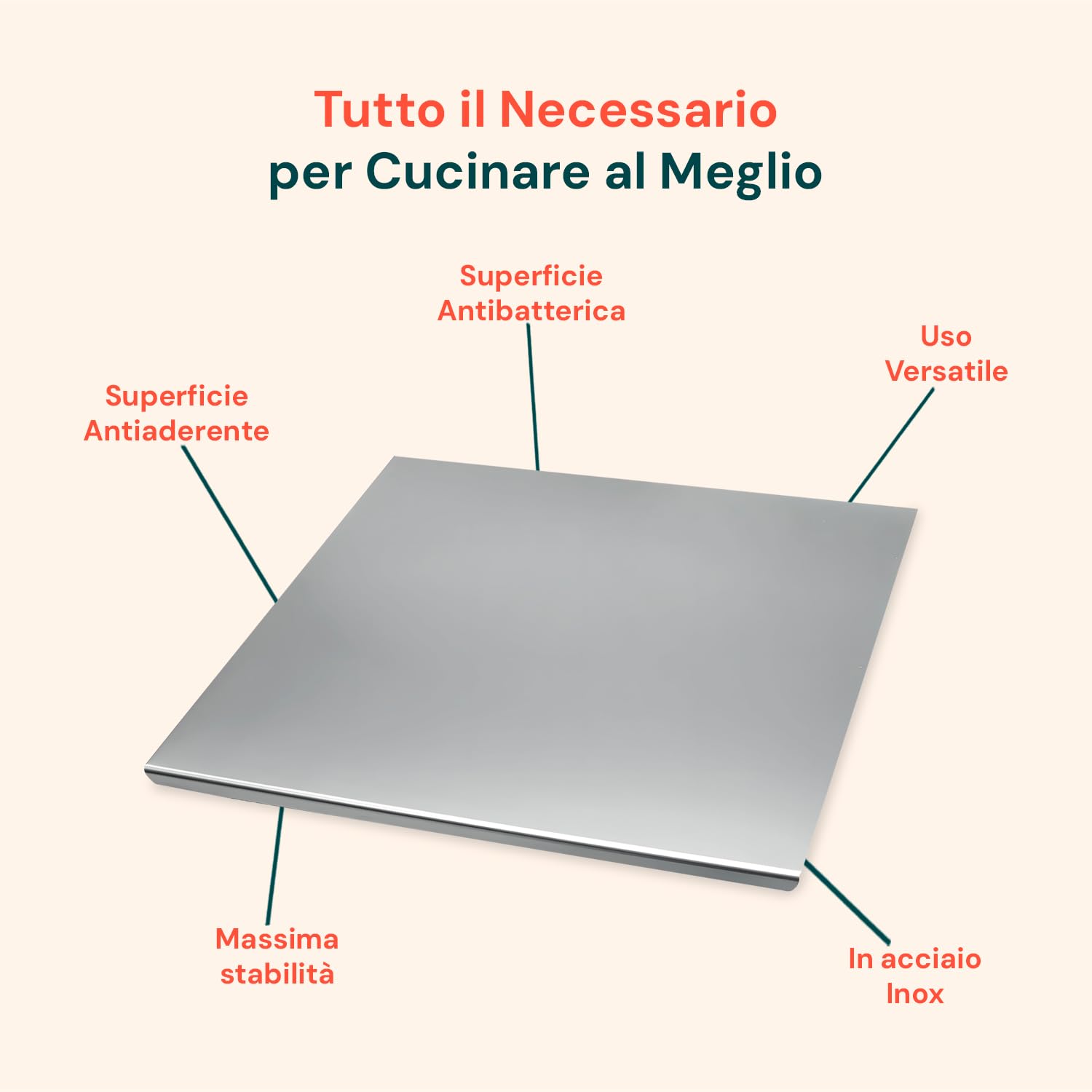 Avilia - Tagliere Acciaio Inox 40x50cm Antibatterico per Impastare e Cucina Professionale, Piano di lavoro igienico - per impastare Pane, Pizza, Dolci