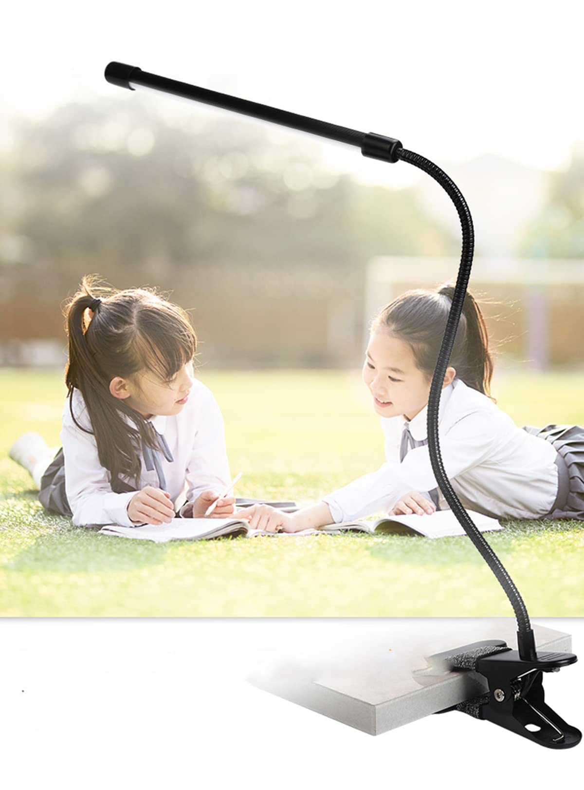 Meichoon Desk Lamp with Clamp Desktop Clip-On LED Illuminating Light Flexible Metal Hose Eye-Caring Table Lamp for Bedroom Bedside Office Study Work Reading Embroidery UK10 Black - Image 2