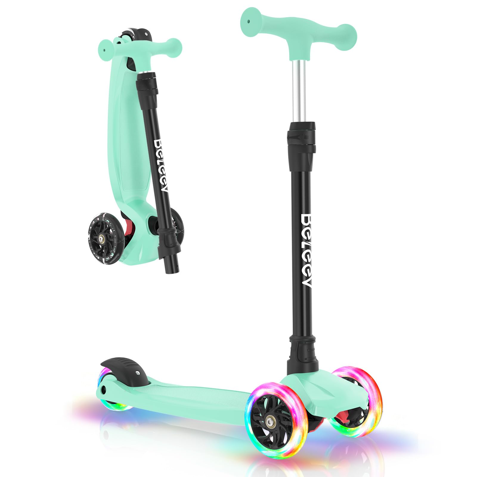 BELEEV A3 Patinete 3 Ruedas LED Luces Ruedas, Scooter 4 Altura Ajustable, Cubierta Antideslizante y Extra Ancha, Patinete Ligero con Marco Resistente Patinete Niño Niña 3-12 Años