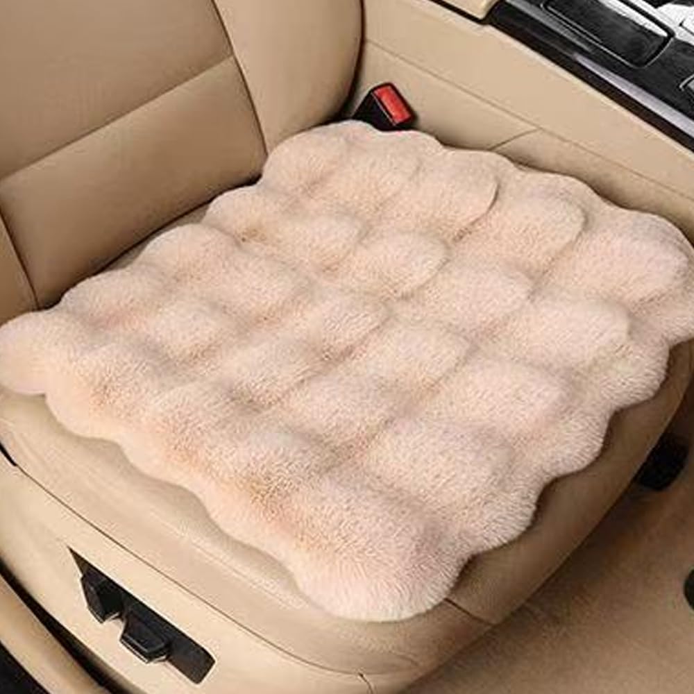 3pcs Soft Faux Fur Auto Seat Cover for Ford Mustang 2024 S650 GT/EcoBoost, Fluffy Non-Slip Winter Driver Seat Cover,Durable, Non-Slip, Airbag Compatible,Car Seat Covers,Beige