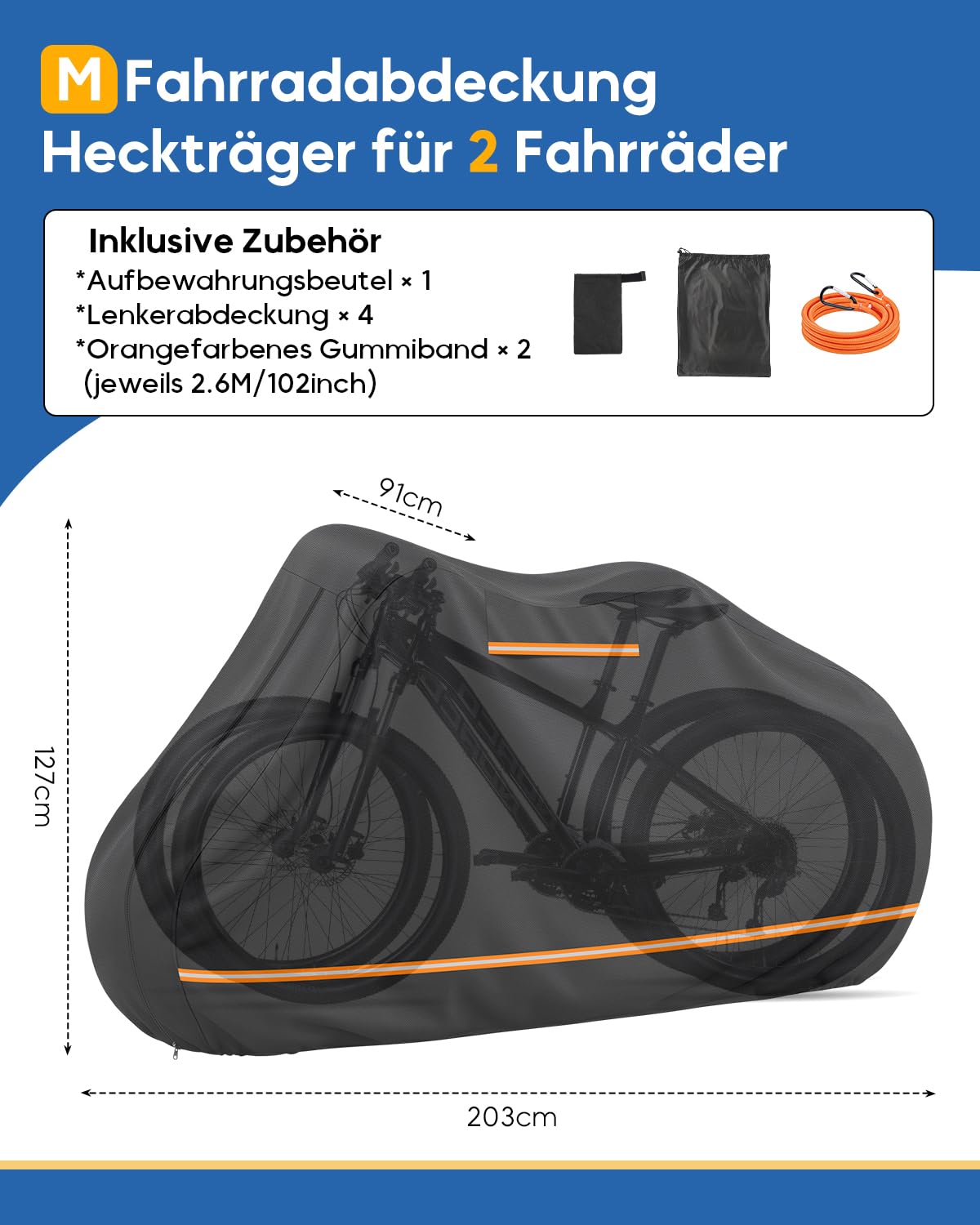 Fahrradabdeckung Heckträger für 2 Fahrräder, Schutzhülle mit Baumwollfutter inkl. 4 Lenkerschutz, Wasserdicht & Winddicht 420D Oxford Fahrradschutzhülle für Wohnmobil Caravan Transport