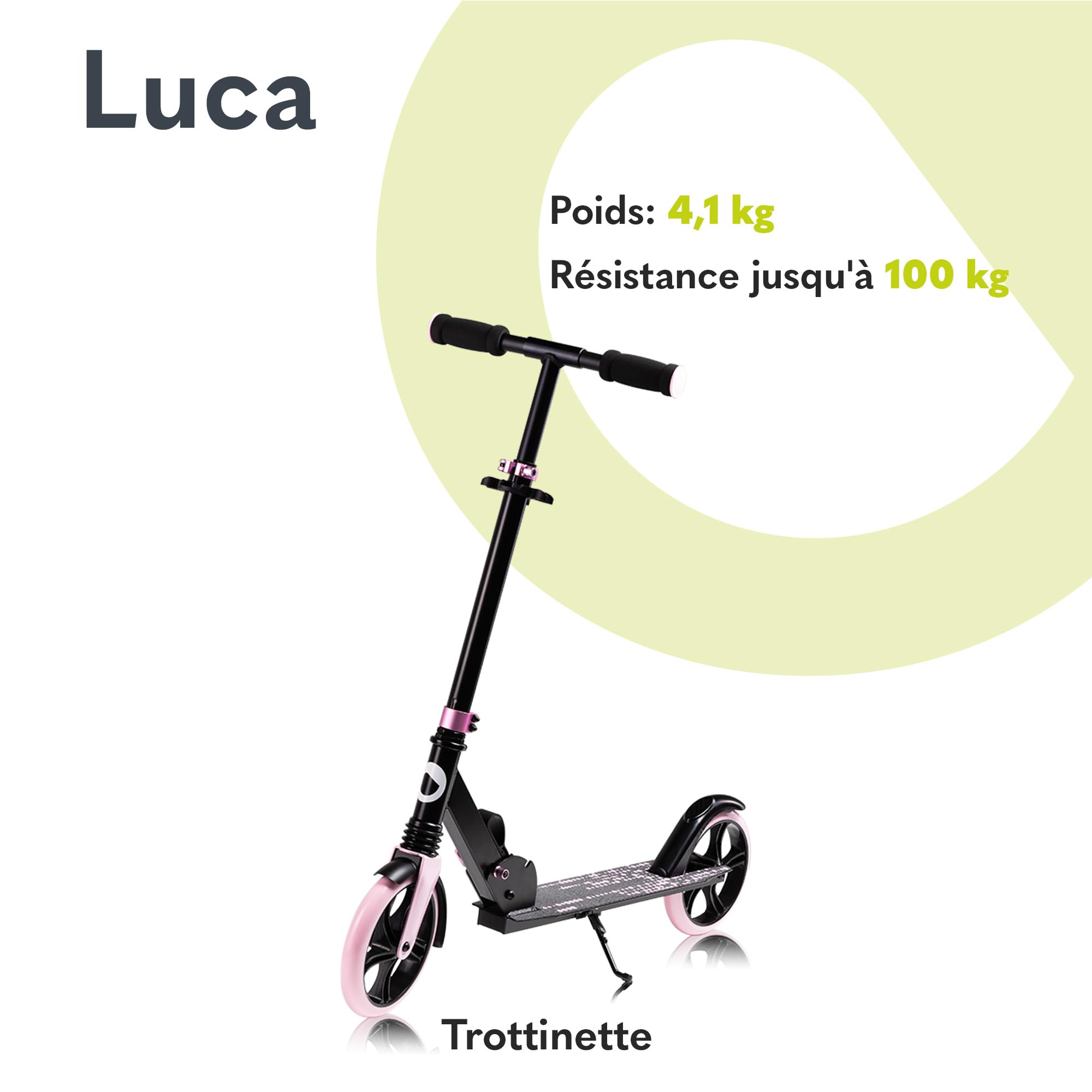 LIONELO LUCA trotinette Enfant et Adultes jusqu'à 100 kg, Construction Durable, Pliage, Rapide, Guidon Ajustable, Roues à 20 cm, Amortisseur ShockResist Frein (Noir)