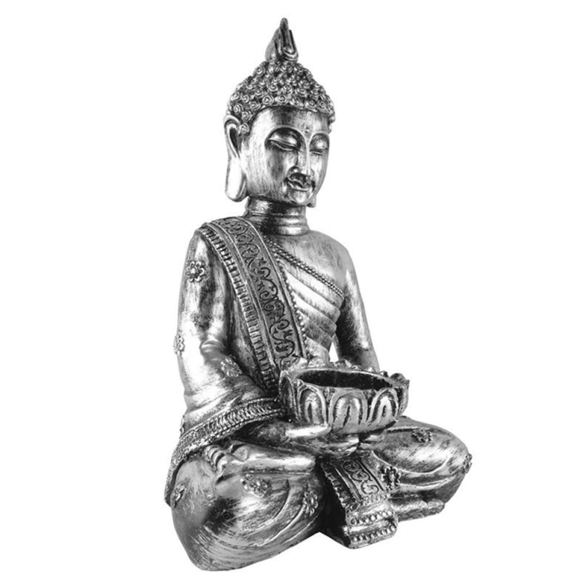 Toyvian Candelabro Práctico y Reutilizable Figura de Buda en Color Plata de Resina para Decoración Rústica en Casa de Té o Ambiente