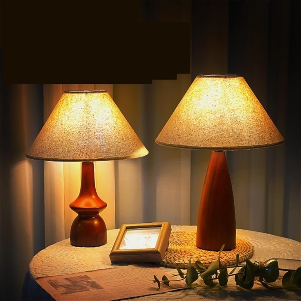 Lampada da comodino Lampada da comodino in legno for camera letto, decorazione retrò in tessuto for, luce notturna, interruttore a pulsante Lampade per la camera da letto
