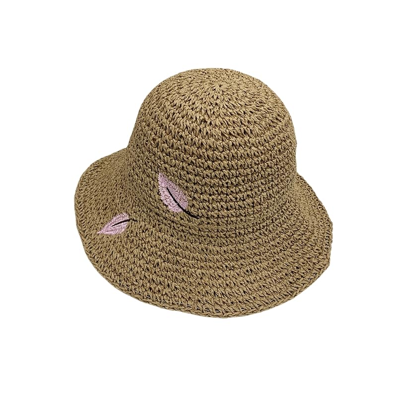 Sombrero de Verano para Mujer,con Protección UV,Plegable,de ala Ancha,de Paja con Bordado de Hojas,Transpirable,para Playa,Exteriores,Vacaciones y Viajes
