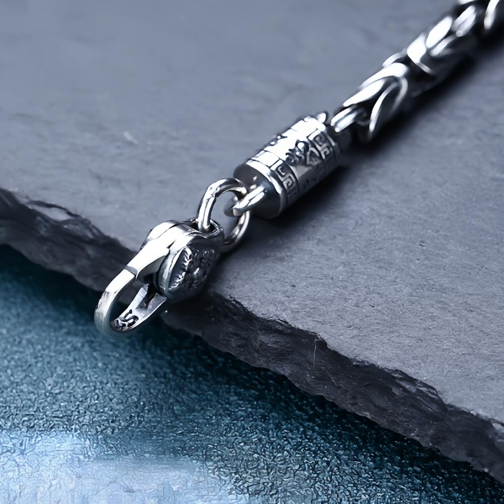 ForFox Pulsera bizantina de Plata de Ley 925 Pulsera de Cadena de eslabones Redondos con Cierre Vajra Dorje para Hombre y niño 4mm 18/20cm