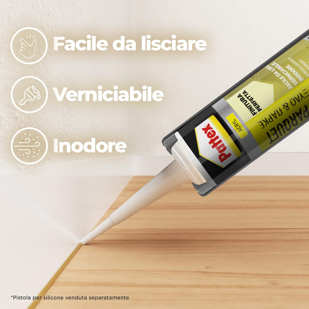 Pattex Legno E Parquet, Sigillante Color Rovere Chiaro, Silicone Sigillante per pavimenti Inodore e Facile da Lisciare, Colla per Legno Verniciabile e Carteggiabile, 1 Cartuccia da 280 ml