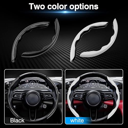 Miniatura 5 de Cartist Funda para volante, 2 juegos de fundas para volante de automóvil de fibra de carbono para hombres y mujeres, antideslizante, agarre cómodo,