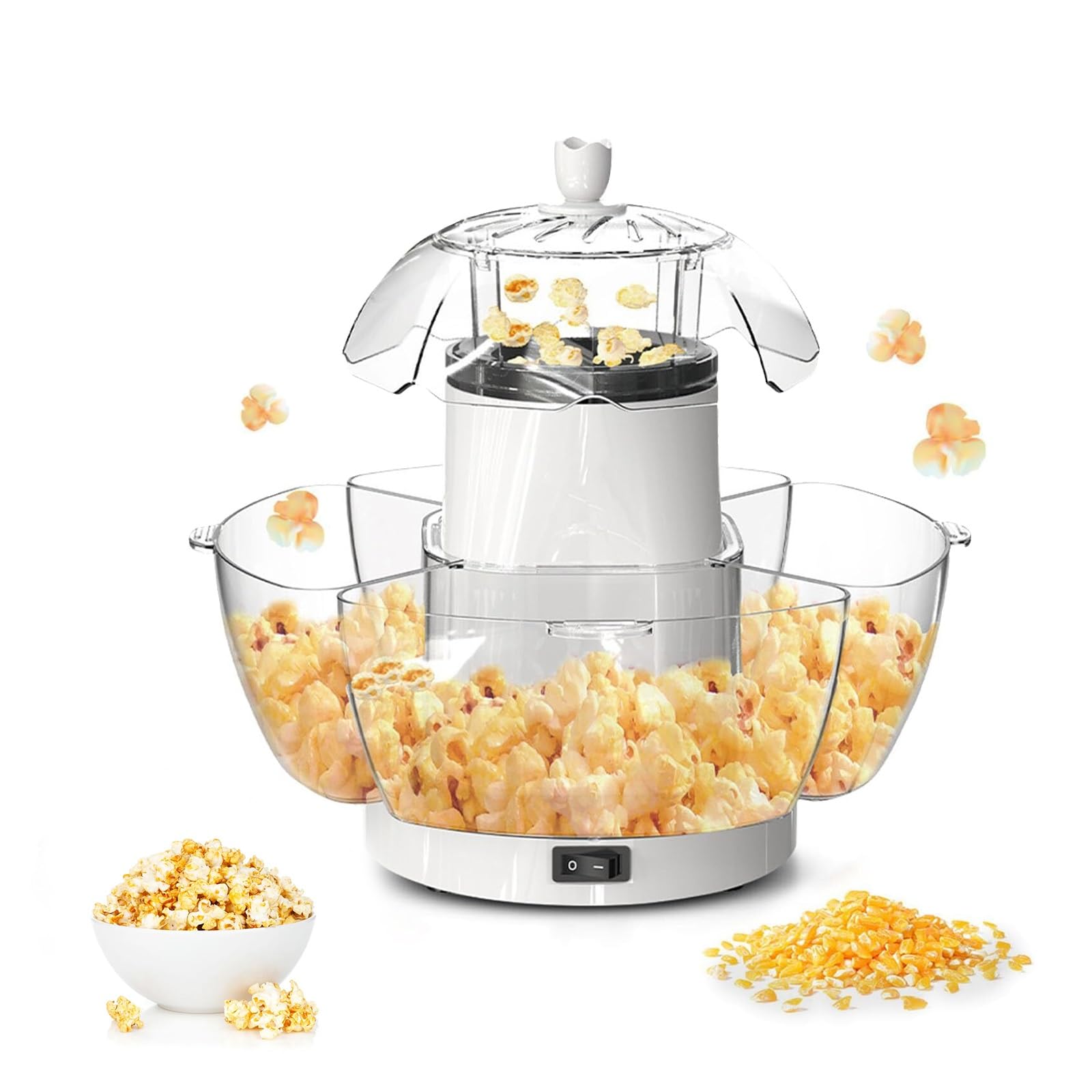 Macchina per popcorn elettrica, macchina per popcorn da 1200 W con 4 scatole, capacità 70 g, macchina per popcorn One Touch, senza olio, riscaldamento rapido, macchina per popcorn ad aria calda