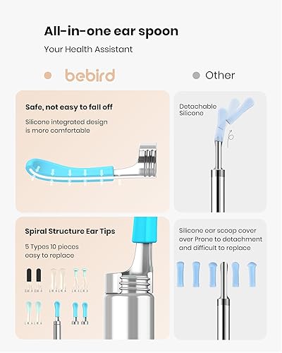 Miniatura 3 de BEBIRD R1 - Limpiador de cerumen con cámara de oreja de 0.15 pulgadas, 6 luces LED, otoscopio de video 1080P FHD compatible con iPhone y Android,