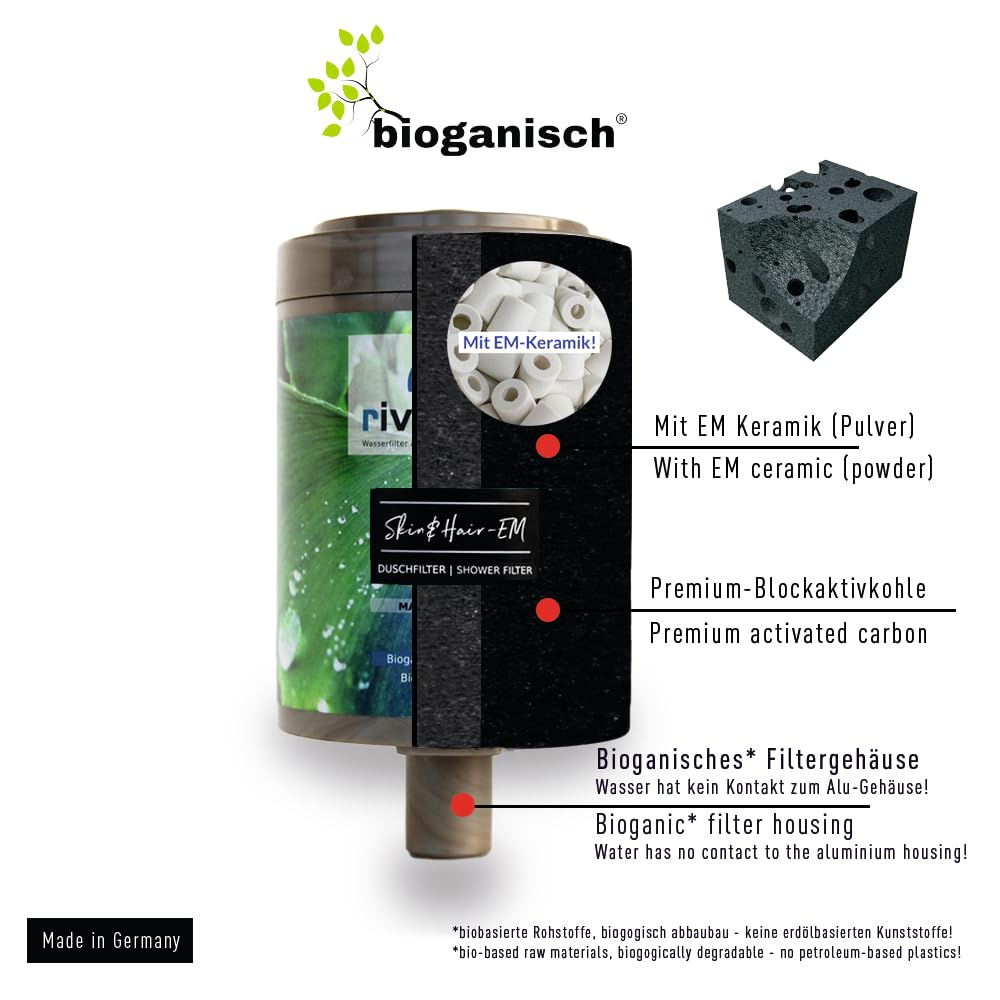 rivaALVA Life EM Edelstahl Wasserfilter - Vitalisierender Filter aus Edelstahl mit Blockaktivkohle, EM-Keramik und bioganischem Kartuschengehäuse