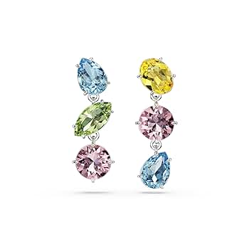 SWAROVSKI Gema ドロップイヤリング マルチカラー ジュエルトーンクリスタル ゴールド調仕上げ メタルセッティング Swarovski Gema コレクションの一部, One Siz