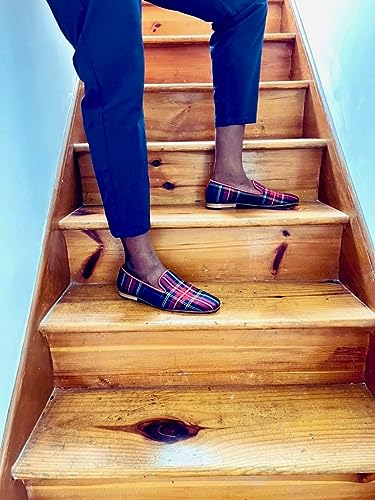 Blue and Red Tartan Plaid Print Slip-On Loafer4