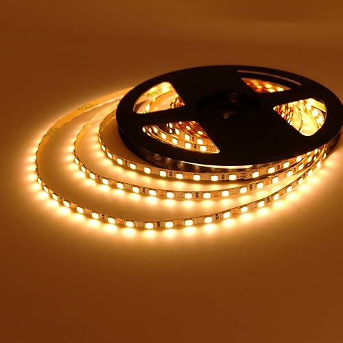 YUNBO Tira de luz LED de 0157in color blanco cálido de 164 pies 5M 600 LED SMD2835 ancho estrecho 12 V no impermeable flexible 3000-3500 K cinta de