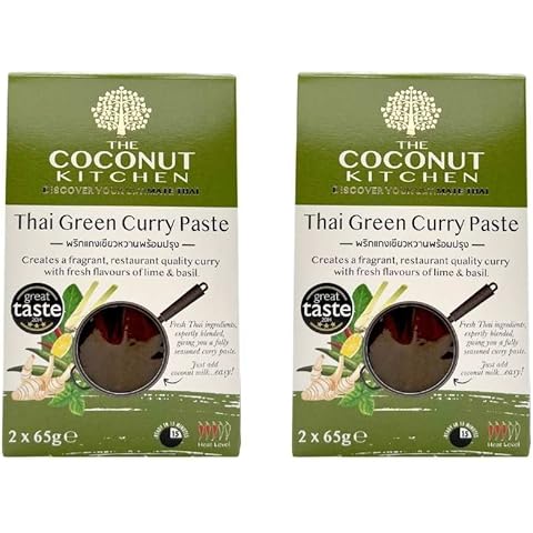 The Coconut Kitchen - Easy Thai Green Curry Paste, Thai Green Curry Kit, Sauce Sachets, Thai Style Spice Blend Pack, Curry Gifts for Men, Thai 7 Spice (2 Pack of 2 x 65g)… Cover
