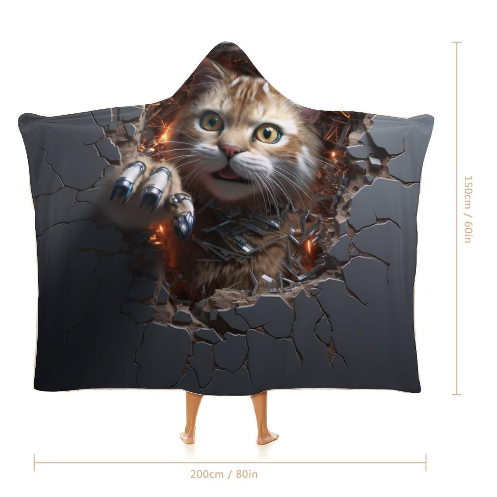 3D Animal Crack Wall Decke Mit Kapuze Weich Wohndecke Kuscheldecke Schlafdecke Sofadecke Plüschdecke Pelzdecke Printdesign Couchdecke Wearable Decke Für Erwachsene Kind 60"x80"
