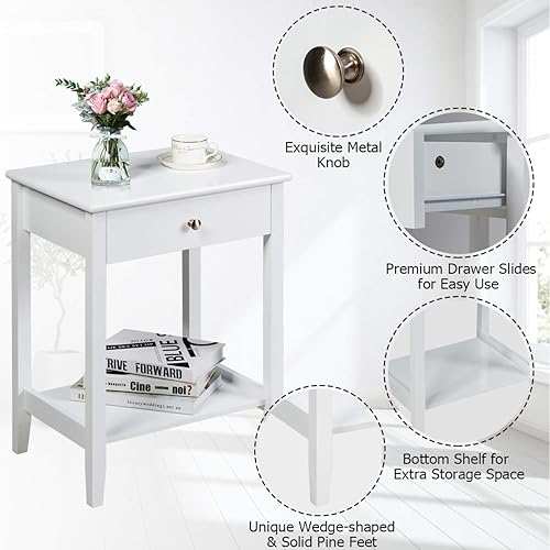 Miniatura 4 de Giantex Mesita de noche de madera de 2 niveles para sofá con cajón, estante de almacenamiento, patas de madera maciza, muebles multifuncionales para