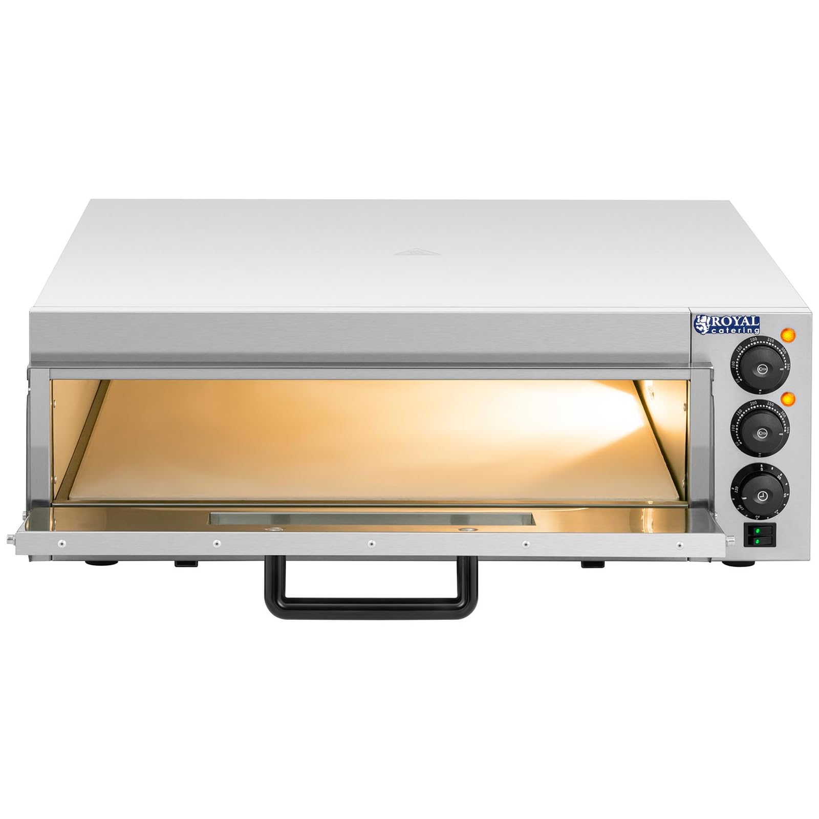 Royal Catering Horno De Cocina Para Pizza Eléctrico RCPO-2000-60-1 (Con piedra de cordierita, Temperatura hasta 350 °C, Pizzas hasta Ø 60 cm)