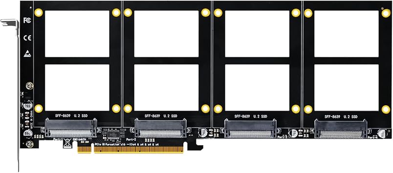 GLOTRENDS PU41 Quad U.2 SSD to PCIe 4.0 X16 Adapter - No PCIe Bifurcation, Motherboard Required