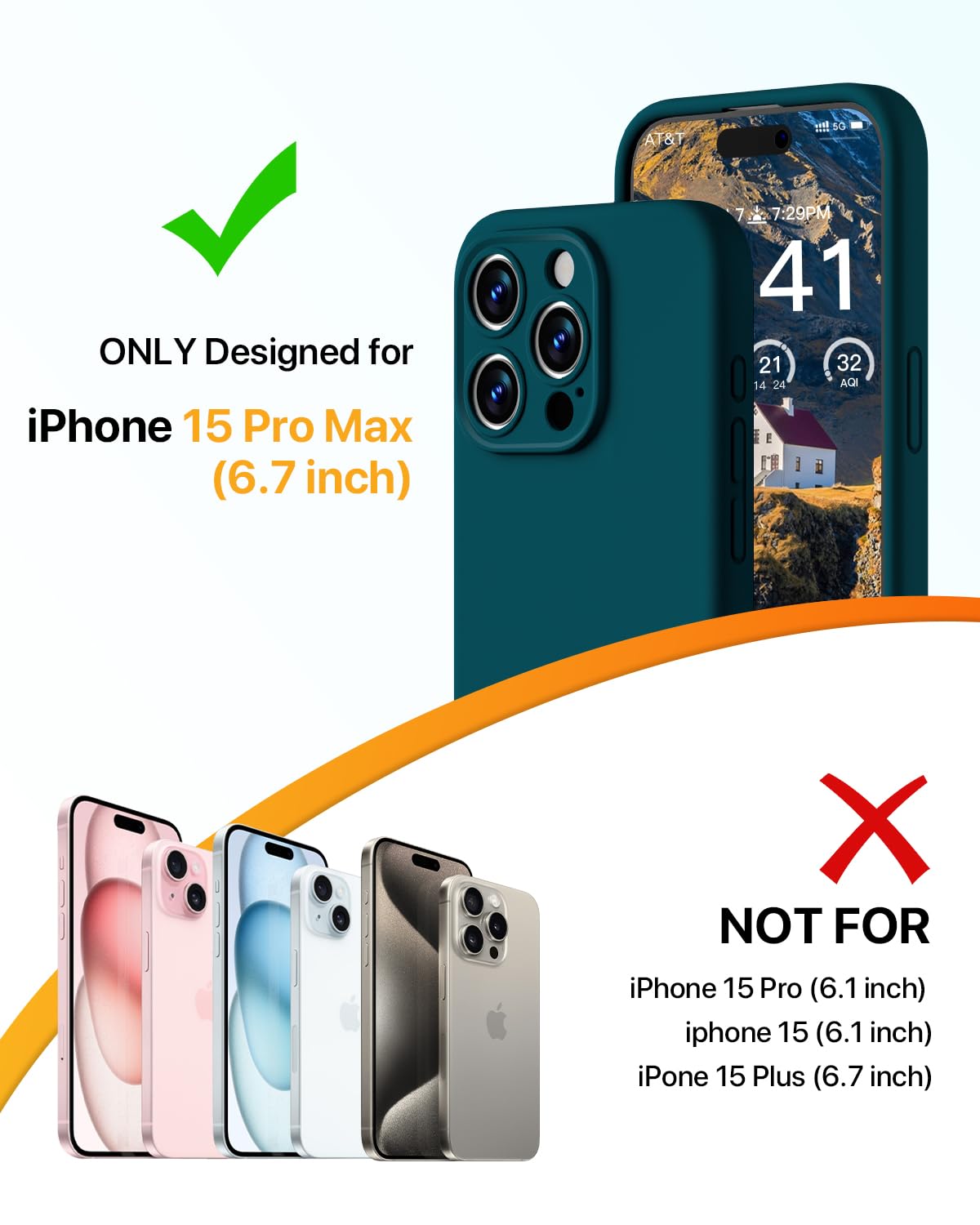 GOODVISH 3 in 1 Silicone Cover per iPhone 15 Pro Max 6.7" (2023), Custodia con 2 Pellicola Protettiva, Case per Cellulare Ultra Sottile Antiurto Resistente [Protezione Fotocamera], Verde Scuro