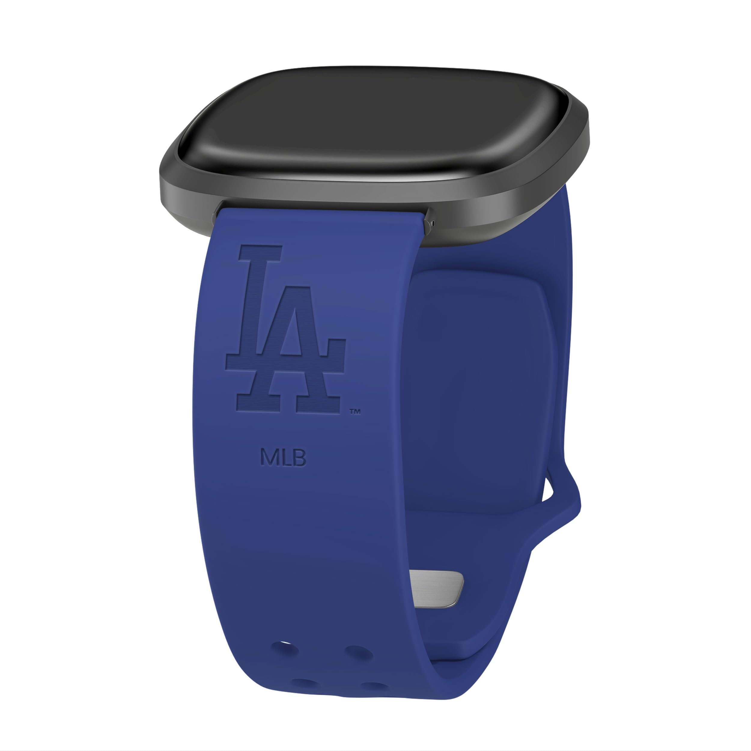 Game Time Los Angeles Dodgers Engraved Silicone Sport Watch Band Compatible with Fitbit Versa 3 and Sense (Blue)