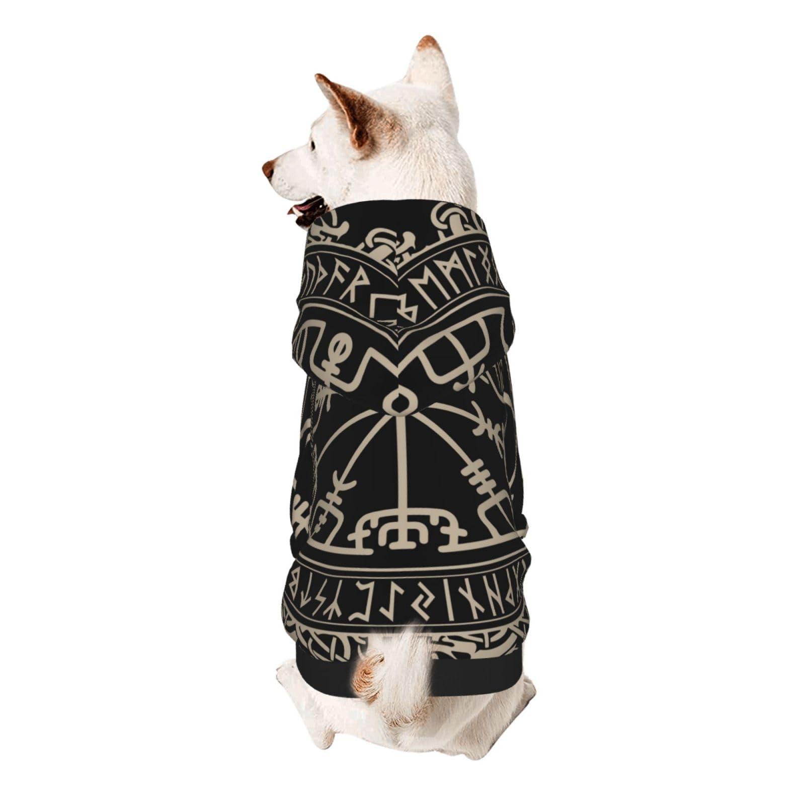 Black Celtic Viking Design Magical Runic Compass Vegvisir in The Circle of Norse Runes and Dragons Tattoo Decorative Dog Hoodie Pet Clothes Sweaters
