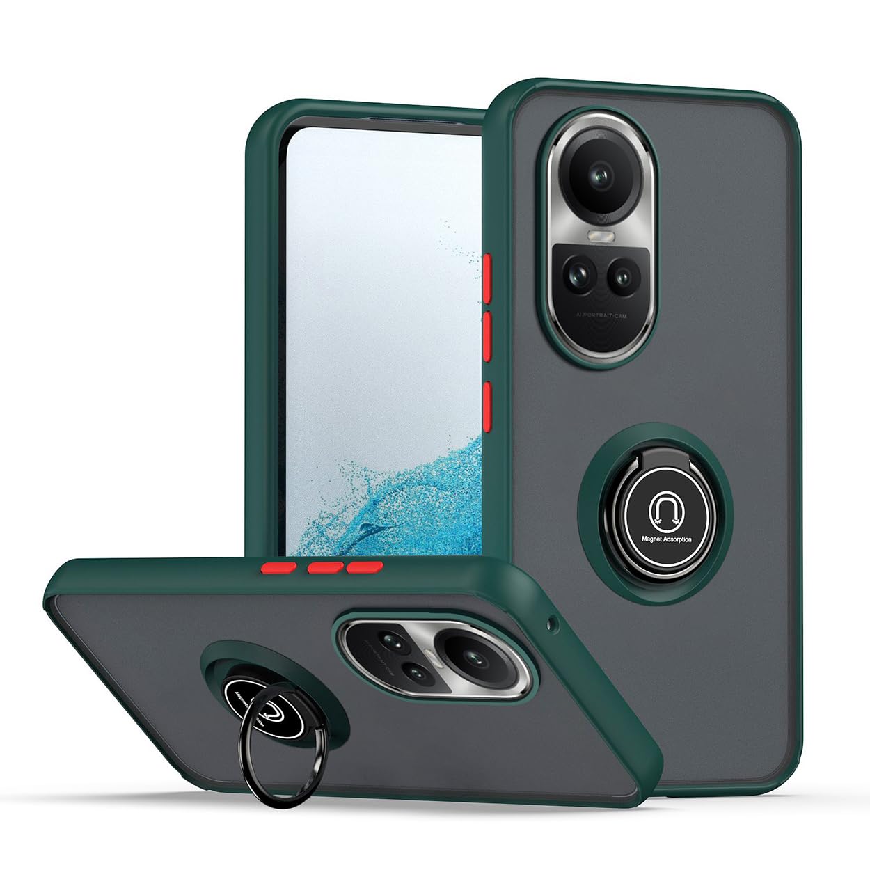 Cover COMAKU Per Oppo Reno10 Pro 5G / Reno 10 5G Con Supporto Magnetico 360° E Anello Regolabile - Blu Cielo - 3