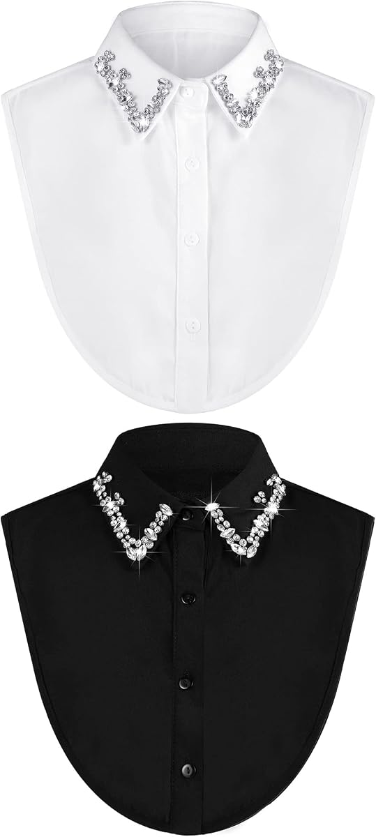 2 Pcs Rhinestone Fake Collar Dickey for Women False Half Shirt Blouse Detachable Collar