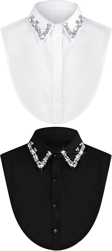 2 Pcs Rhinestone Fake Collar Dickey for Women False Half Shirt Blouse Detachable Collar