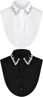 2 Pcs Rhinestone Fake Collar Dickey for Women False Half Shirt Blouse Detachable Collar