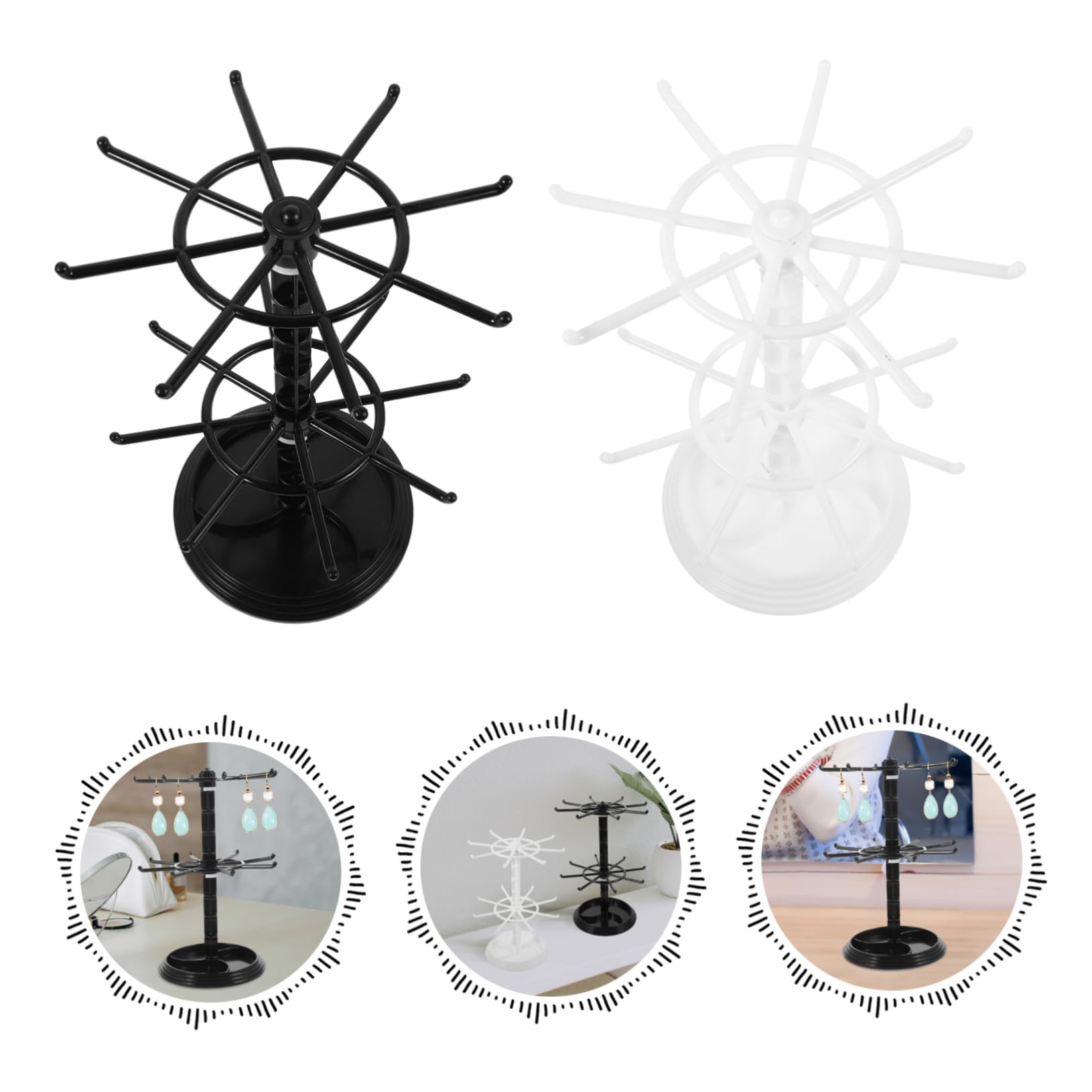 Espositore Girevole per Orecchini 2 Pezzi in Plastica | Gioielli e Ear Studs, da Dressing Table, Design Moderno, Resistente alla Ruggine e Non Si Deforma