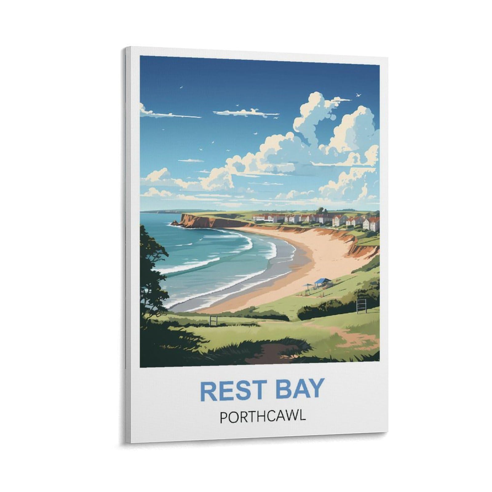 Wgmdoee Frame-Style Rest Bay Porthcawl Vintage Travel Posters 12X18inch(30X45cm) Canvas Poster Living Room Wall Art Home Decor