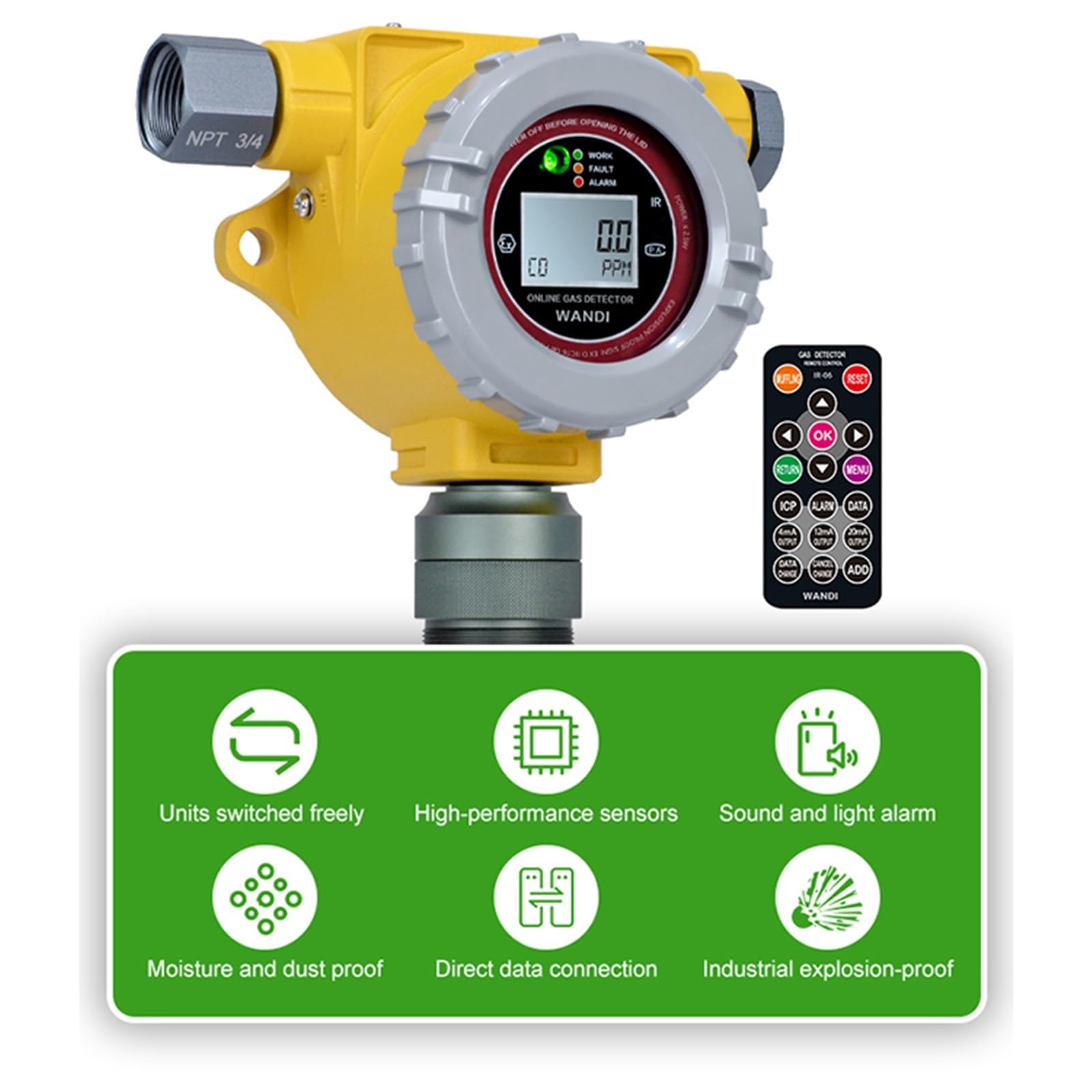Stickstoffdioxid-Gaskonzentrationsdetektor, 24-Stunden-Echtzeitüberwachung, IP66-Schutz, hochpräzise Pump-Saug-Erkennung(Pump Suction can be Selected)