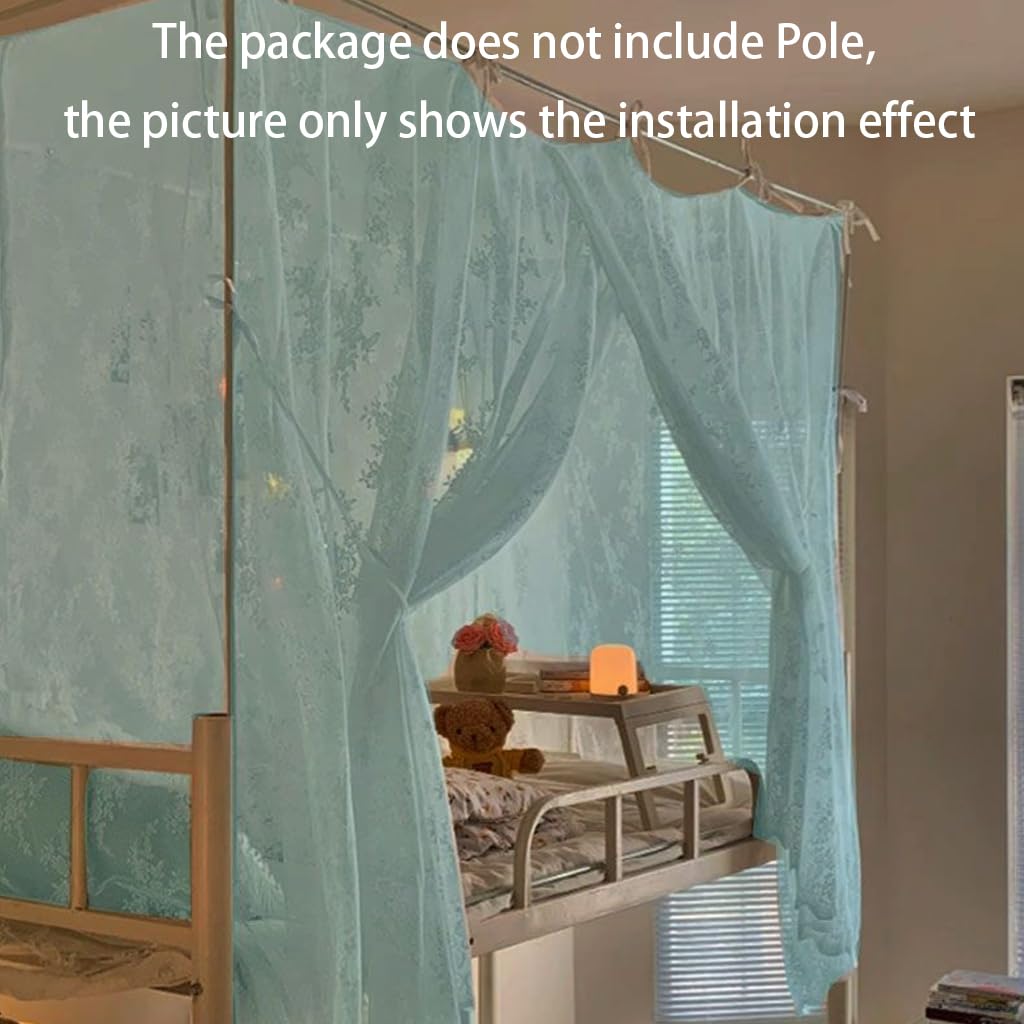 SCMTYWCQ 4 Corner Post Students Dorm Bunk Mosquito Net Bed Canopy Netting Students Bed Curtains for Student Dormitory School College (Blue-Lace Canopy, Twin XL)