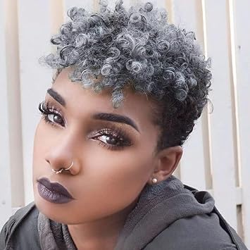 QUEENTAS 3 Pack Short Crochet Hair 10 inches 6mm Natural Black/Brown Toni Curl Crochet Hair 10 inches 8mm Grey