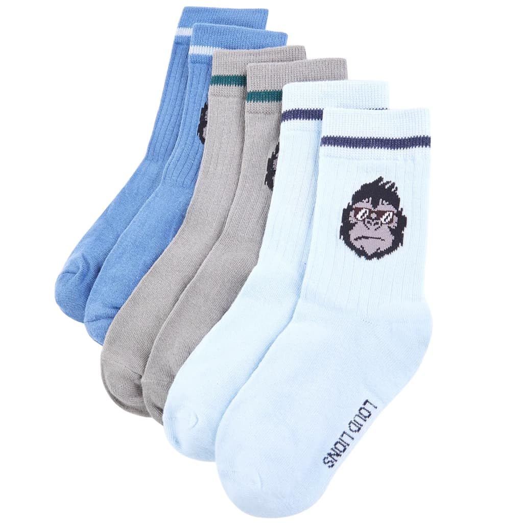 Vidaxl Light Blue Kids' Socks Cotton Socks Toddler School Socks 5 Pairs Gorilla Print Eu 30-34