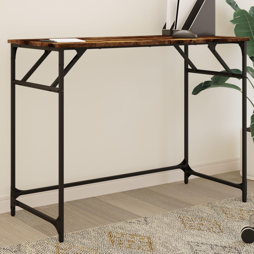 Biurko dąb wędzony, 100 x 45 x 76 cm, materiał drewnopochodny, malowana proszkowo, stal, stabilna, do biura, gabinetu, pokoju młodzieżowego, laptopa, monitora PC