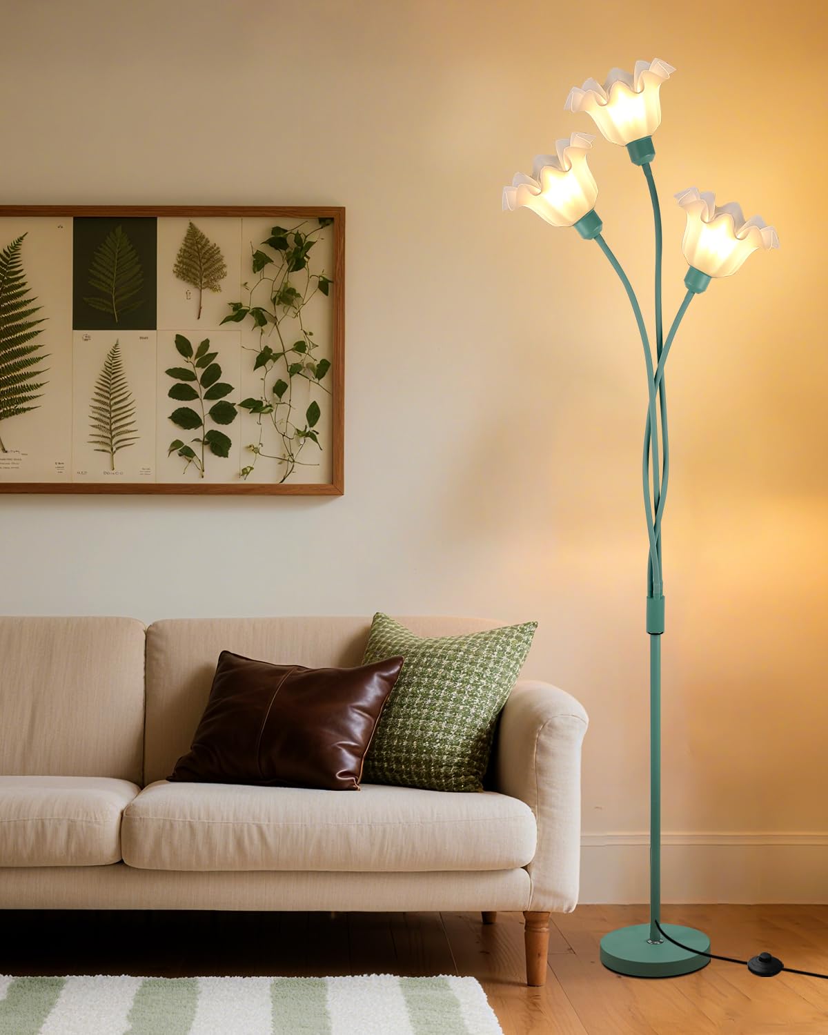 Lightdot Flower Floor Lamp for Living Room Modern Tree Floor Lamp with DIY Branch Goosenecks, Spring Green 3-Light Standing Lamp with Bulb Included for Bedroom/Kids Room/Sofa Beside/Corner Decor